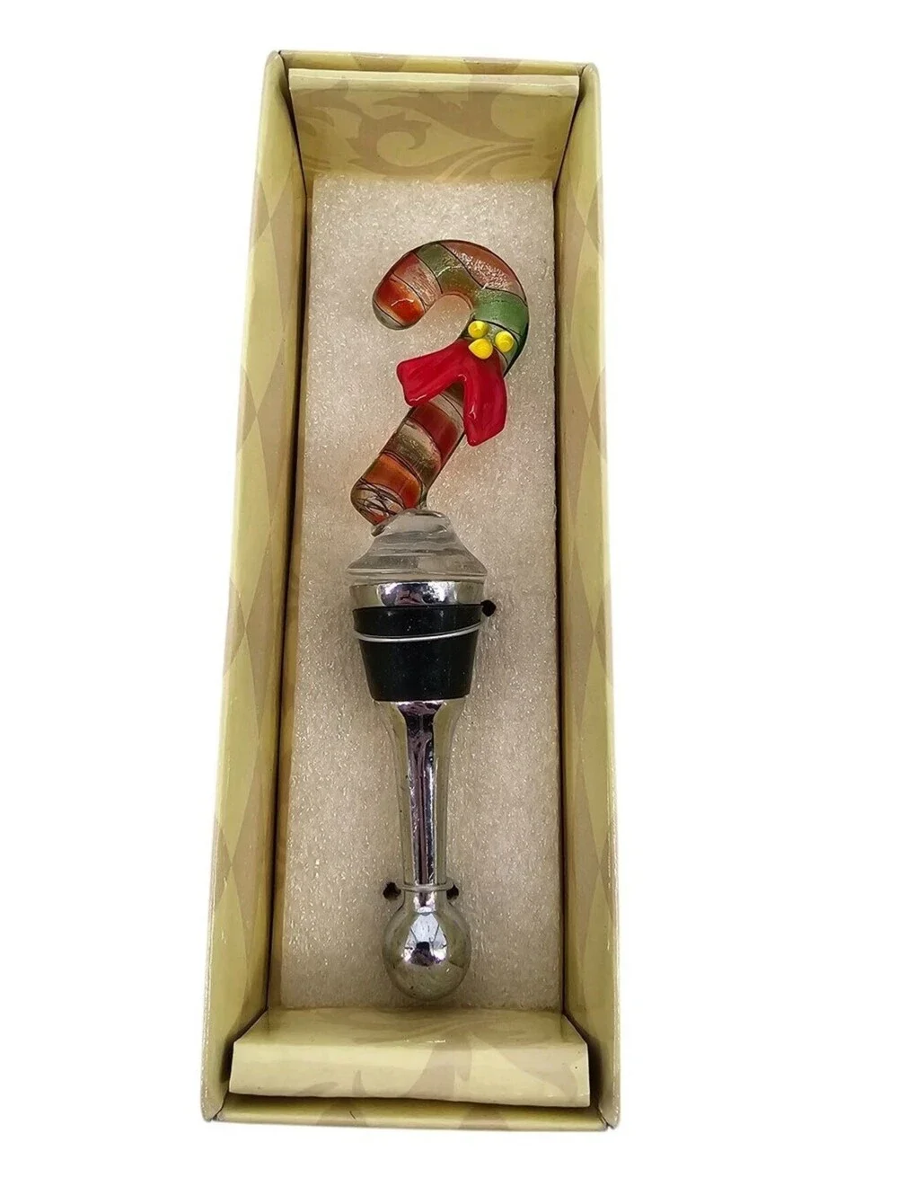 Mango Moon Glassware Blown Glass Wine Stopper Cork Christmas Candy Cane